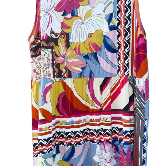 Johnny Was Rachel May Easy Fit Tank Dress XL Mixed Print Patchwork Midi Length - Picture 5 of 16
